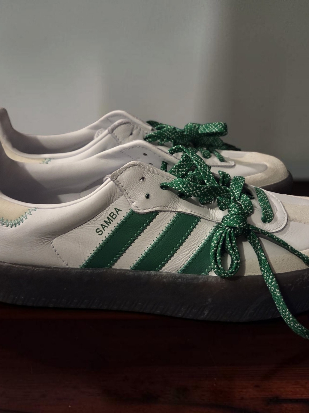Adidas Womens Samba Leather Sneaker in White and Green
